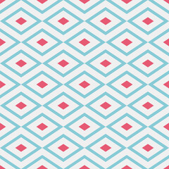 Seamless vector pattern with blue and red rhombuses. Pastel color endless background. Geometric pattern. For clothes, wallpaper, wrapping paper, fabric, backdrop.