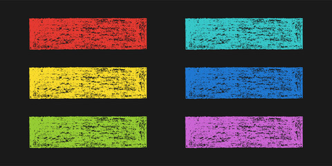 Set of Design Elements Hand-drawn Colorful Horizontal Rectangles of Different Colors Isolated on Dark Backdrop. Style of Children's Drawing.