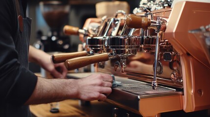Barista cleaning a coffee machine.