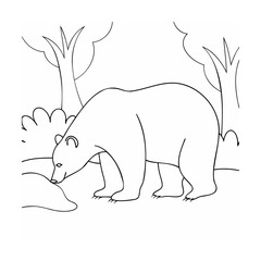 Bear foraging among trees and bushes nature