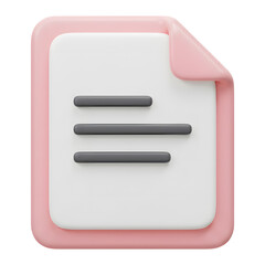 Paper 3D Document Icon – Folded Corner and Line Details, Transparent Background
