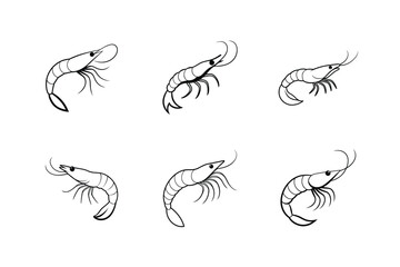 set of prawn fish vector line art