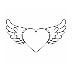 Heart with wings outline love symbol