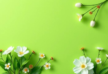 Minimalist spring green square floral background with textured elements, elegant, marketing