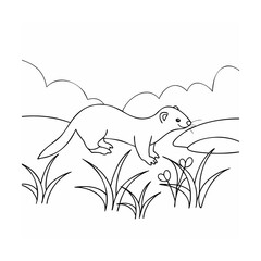 Curious ferret exploring grassy terrain animal wildlife