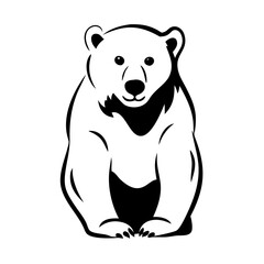 Sitting bear silhouette in black and white-Vector illustration of a bear sitting on its hind legs, facing forward, with a simple black and white graphic style.