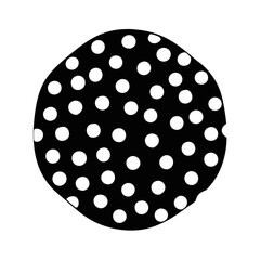 Polka dot pattern circle silhouette icon-Black circular shape with white polka dots, symbolizing retro style, decorative patterns, fabric textures, and playful graphic design.