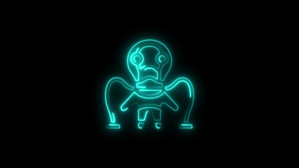 Abstract neon alien icon against a black background for futuristic and tech concepts