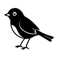 Small Songbird Silhouette Icon in Black-Black silhouette of a cute standing songbird with detailed wings and beak, ideal for nature, wildlife, and birdwatching-themed designs.