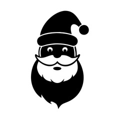 Santa Claus Face Silhouette with Hat and Beard-Black silhouette of Santa Claus with a fluffy beard, mustache, and traditional hat, perfect for Christmas graphics and festive designs.