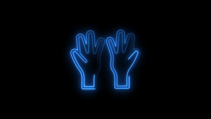 Glowing blue neon hands symbol abstract concept on black background for design