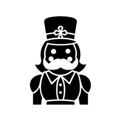 Nutcracker Soldier Silhouette Christmas Icon-Black silhouette of a traditional nutcracker soldier, ideal for festive holiday graphics, seasonal decor, and Christmas-themed designs.
