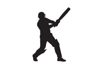 Silhouette of a cricket batsman in action swinging the bat with full force isolated on white background showcasing the sport s dynamic movement and competitive