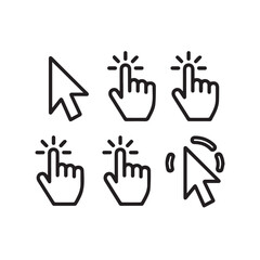 Fototapeta premium Minimal Cursor Icons Collection – Arrow, Hand Pointer, Tap, and Click Line Symbols