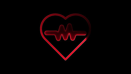 Red heartbeat and pulse line shape against a dark black backdrop concept