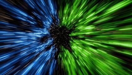 Obraz premium Abstract, vibrant, cosmic burst of blue and green light streaks