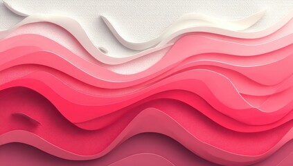 Obraz premium Abstract waves transition from white to deep pink, suggesting depth and flow. Textured paper adds realism. Clean lines emphasize the gradual color change and dynamic form
