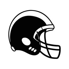 American Football Helmet Silhouette Icon-Black vector silhouette of an American football helmet with faceguard, representing safety gear in contact sports and athletic themes.