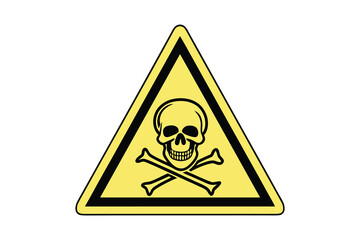 Yellow warning triangle with black border featuring a skull and crossbones silhouette indicating danger or poison isolated on white background