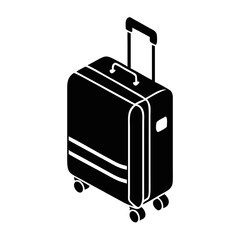 Rolling Suitcase Silhouette Icon for Travel Use-Black and white isometric vector of a wheeled suitcase with extended handle, symbolizing travel, trips, and mobility.