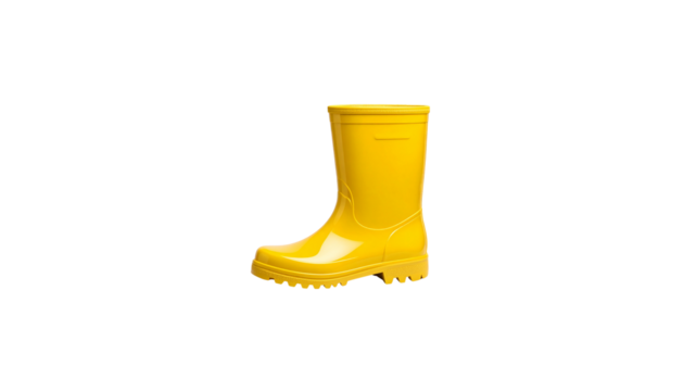 Yellow rubber rain boots isolated on white background
