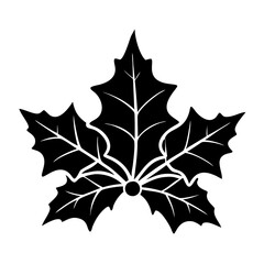 Black Silhouette of Holly Leaves and Berries-Vector illustration of three holly leaves and a berry in black silhouette style, commonly used for Christmas or winter designs.
