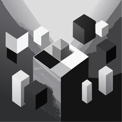 layered cubes and shadows, deep perspective, soft glow