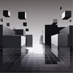 layered cubes and shadows, deep perspective, soft glow