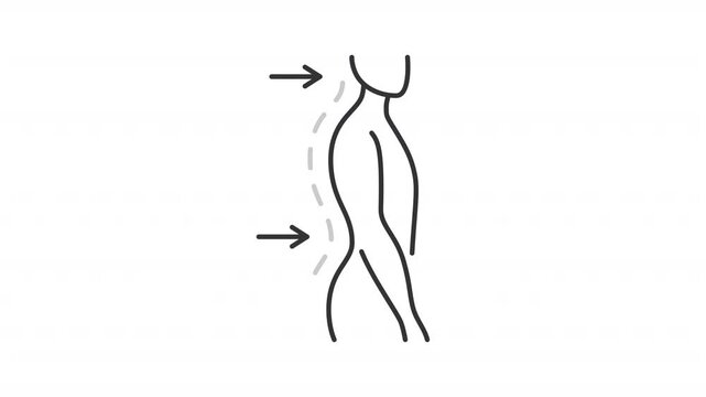 Lumbar lordosis line animation. Back posture animated icon. Moving horizontal arrows. Dotted line showing up. Spine health. Outline element on white background. HD video with alpha channel
