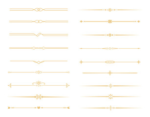 Set of Vintage decorative golden lines. text dividers. Gold line border. Lines separators, Borders, Vintage dividers, Underline elements. Vector illustration
