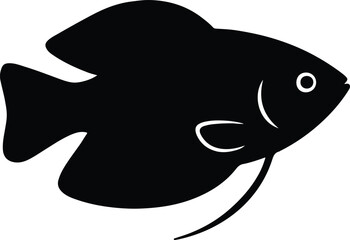 Silhouette gourami fish swimming in black and white vector illustrator