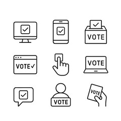 Digital voting and election icons collection. Outline symbols. Line design
