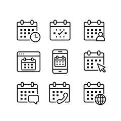 Time planning and scheduling vector icons. Outline symbols. Line design