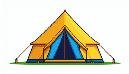 8-bit retro pixel tent isolated on white background vintage camping gear pixel art outdoor adventure illustration
