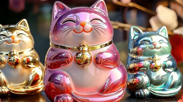 ceramic maneki neko figurine. Selective focus. holiday.