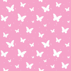Seamless butterfly pattern. A repetitive cute background with hand-drawn butterflies. The repetitive design of modern colors.  pink design for a girl. A simple pattern of print, paper,  textile