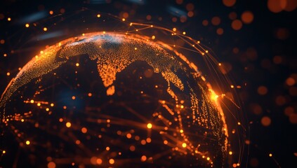 Abstract globe with orange network connections represents global 