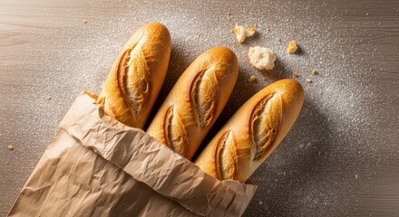 Artisan Loaves: The aroma of freshly baked, golden-crusted artisan bread emanates from a rustic brown paper bag, showcasing the simple elegance of culinary delight.