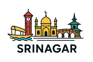 Srinagar city skyline with iconic buildings and landmarks