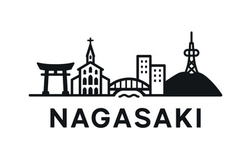 Fototapeta premium Nagasaki city skyline with iconic buildings and landmarks
