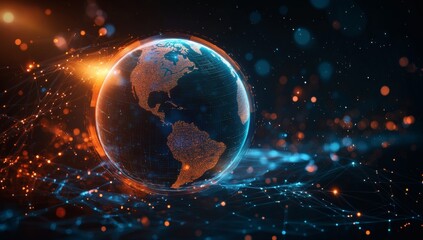 Abstract globe with orange network connections represents global 