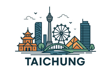 Fototapeta premium Taichung city skyline with iconic buildings and landmarks