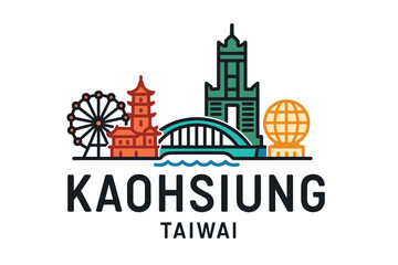 Fototapeta premium Kaohsiung city skyline with iconic buildings and landmarks