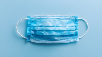 Light-blue face mask on a light-blue surface.