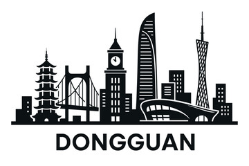 Fototapeta premium Dongguan city skyline with iconic buildings and landmarks