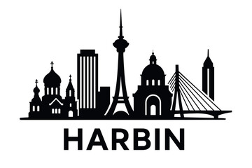 Harbin city skyline with iconic buildings and landmarks