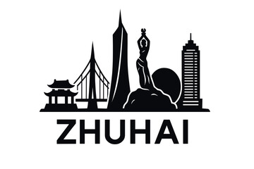 Naklejka premium Zhuhai city skyline with iconic buildings and landmarks