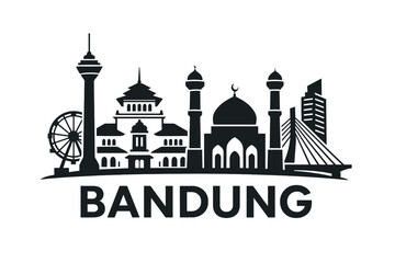 Bandung city skyline with iconic buildings and landmarks