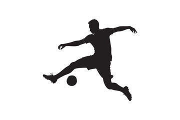 Obraz premium Silhouette of a soccer player kicking a ball in mid air isolated on white background showcasing athleticism skill and the dynamic energy of the sport