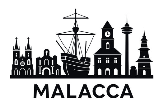 Malacca city skyline with iconic buildings and landmarks
